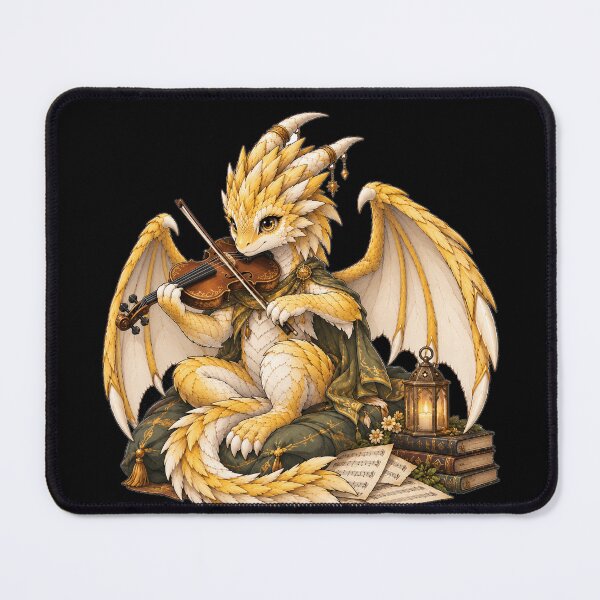 Item preview, Golden Dragon Bard Playing Violin – Fantasy Musician with Lantern and Books designed and sold by Hatchling Hollow.