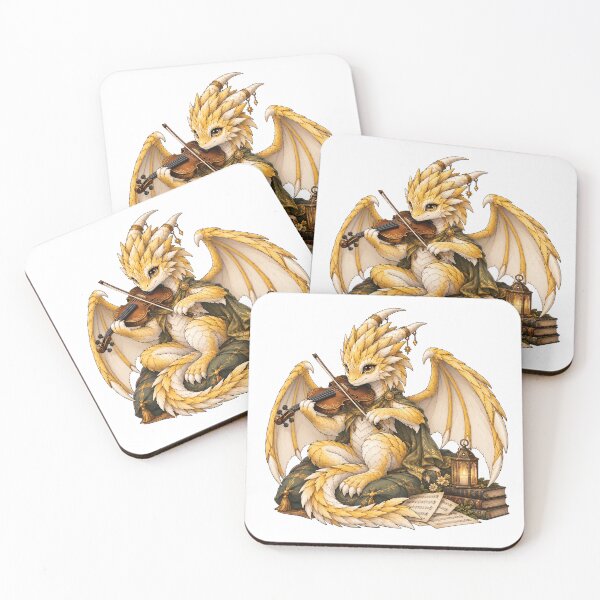 Item preview, Golden Dragon Bard Playing Violin – Fantasy Musician with Lantern and Books designed and sold by Hatchling Hollow.