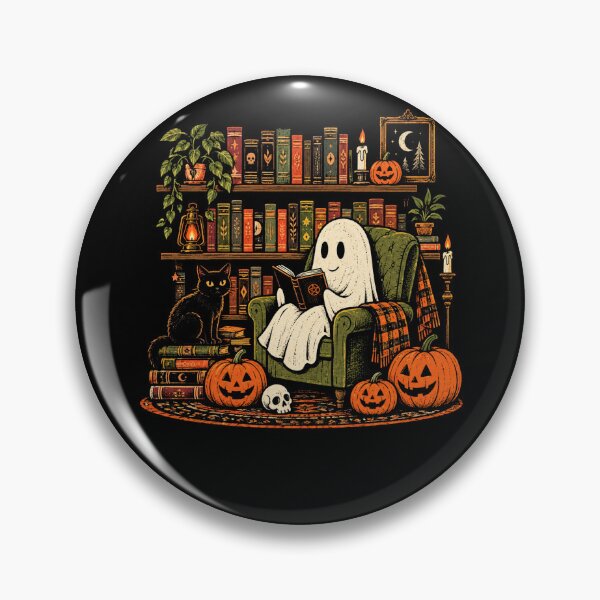 Item preview, Cozy Halloween Ghost Reading With Pumpkins And Cat designed and sold by Moizento.