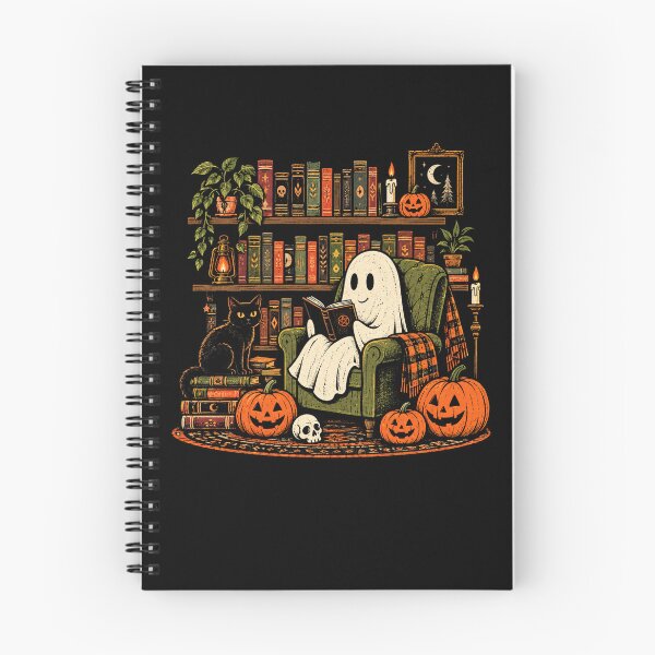 Item preview, Cozy Halloween Ghost Reading With Pumpkins And Cat designed and sold by Moizento.