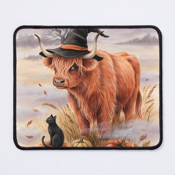 Item preview, Highland Cow in Witch Hat Halloween Watercolor Art designed and sold by SellingWSarah17.