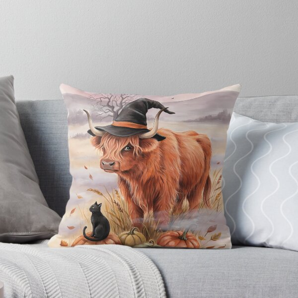 Item preview, Highland Cow in Witch Hat Halloween Watercolor Art designed and sold by SellingWSarah17.