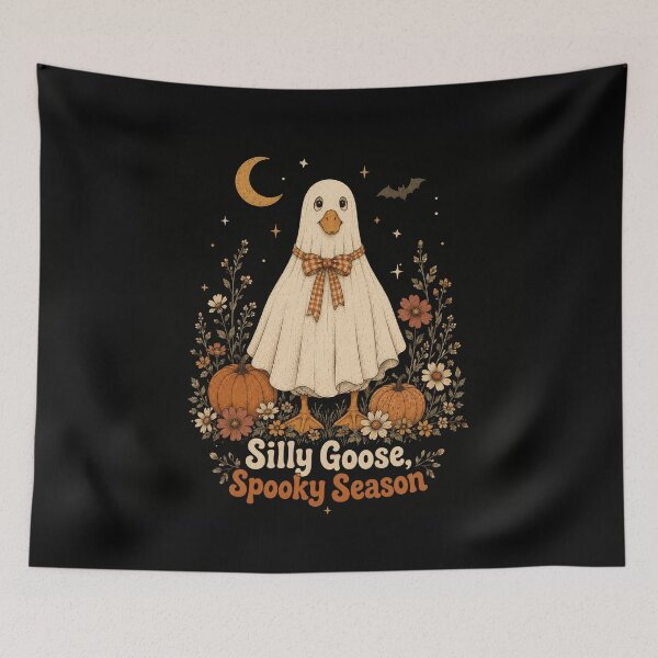 Item preview, Silly Goose Spooky Season Ghost - Cute Floral Halloween Goose Art designed and sold by WillCraftx.