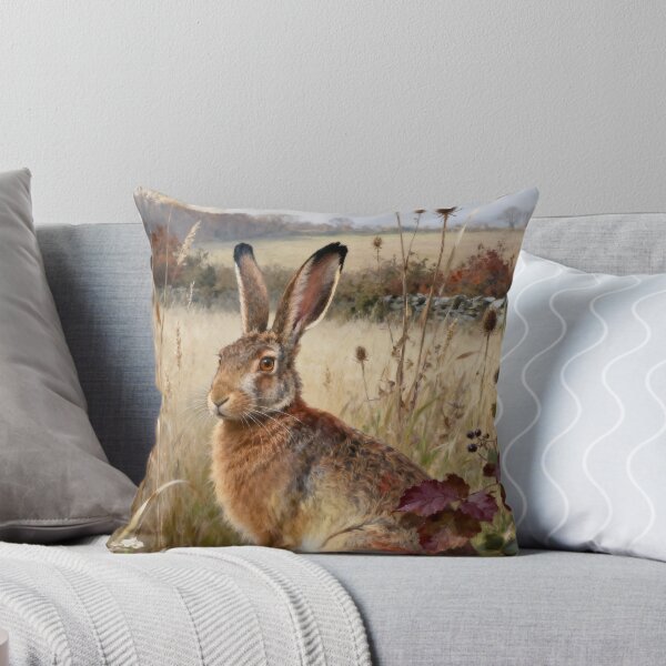 Item preview, Brown Hare Print - Autumn Meadow Wall Art - British Wildlife Painting - A3 A4 A5 designed and sold by QuietCanvasArtworks.