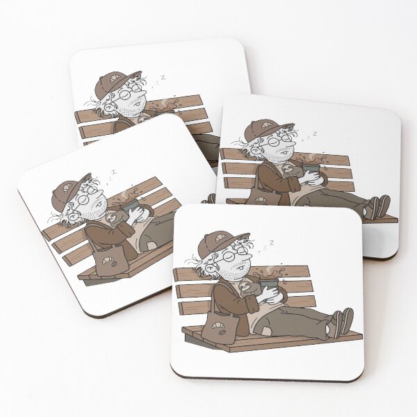 Item preview, Cozy Coffee Nap On Bench - Cartoon Coffee Guy Illustration designed and sold by ThePrintArt.