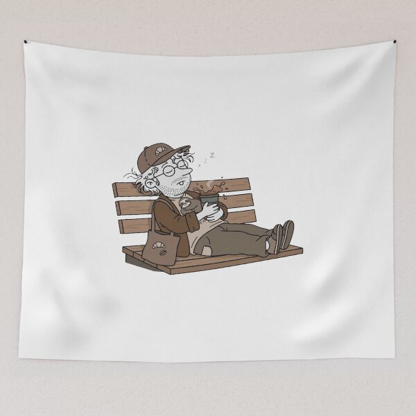 Item preview, Cozy Coffee Nap On Bench - Cartoon Coffee Guy Illustration designed and sold by ThePrintArt.