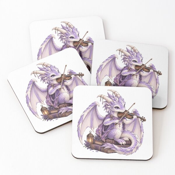 Item preview, Purple Dragon Bard Playing Violin – Magical Fantasy Musician with Books designed and sold by Hatchling Hollow.