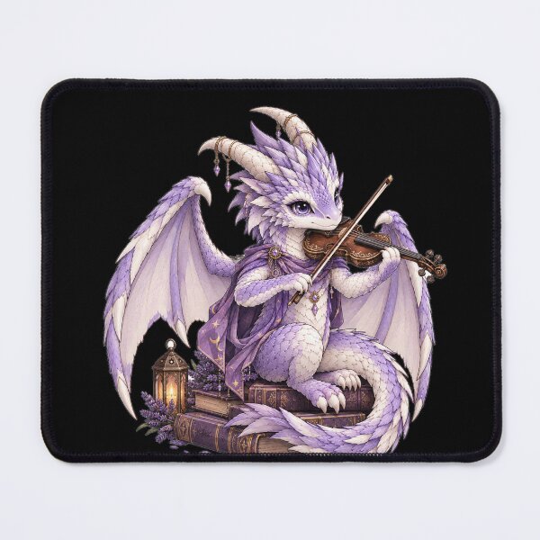 Item preview, Purple Dragon Bard Playing Violin – Magical Fantasy Musician with Books designed and sold by Hatchling Hollow.