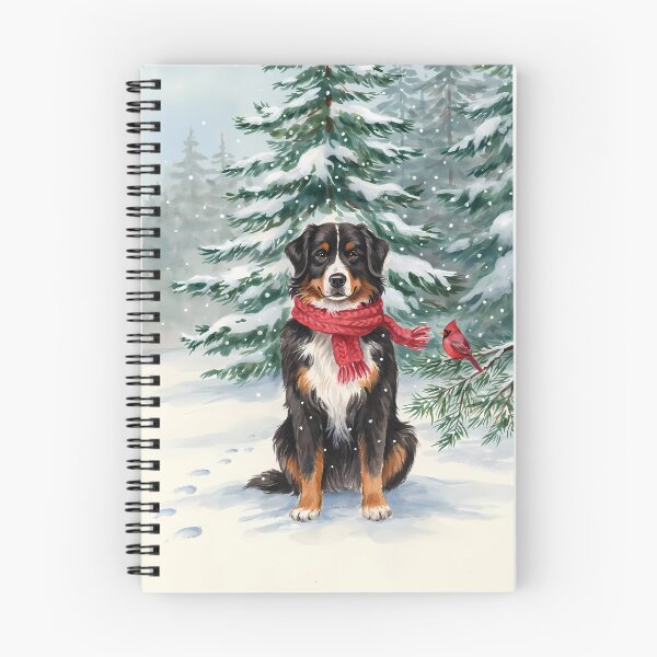 Item preview, Bernese Mountain Dog in Snow with Cardinal Winter Watercolor Art designed and sold by SellingWSarah17.