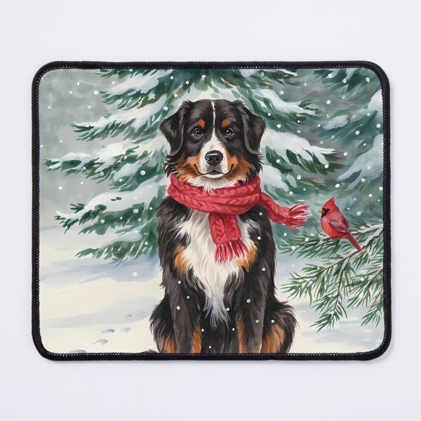 Item preview, Bernese Mountain Dog in Snow with Cardinal Winter Watercolor Art designed and sold by SellingWSarah17.