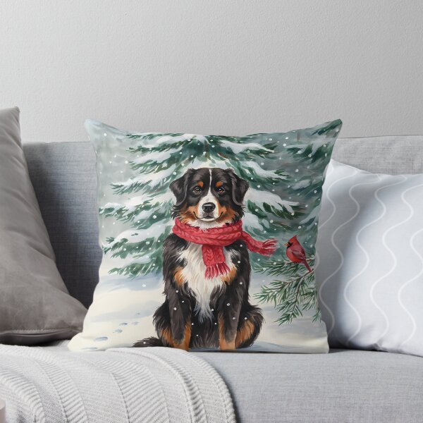 Item preview, Bernese Mountain Dog in Snow with Cardinal Winter Watercolor Art designed and sold by SellingWSarah17.