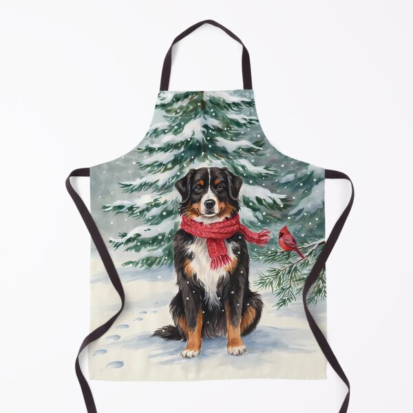 Item preview, Bernese Mountain Dog in Snow with Cardinal Winter Watercolor Art designed and sold by SellingWSarah17.