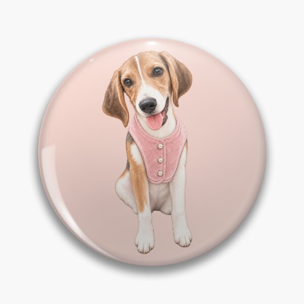 Item preview, Cute Watercolor Hound Puppy Dog in Pink Button Vest designed and sold by RescueHeart10.