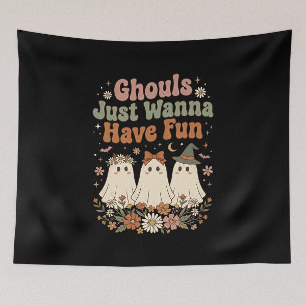 Item preview, Ghouls Just Wanna Have Fun - Retro Groovy Floral Halloween Ghosts Art designed and sold by WillCraftx.