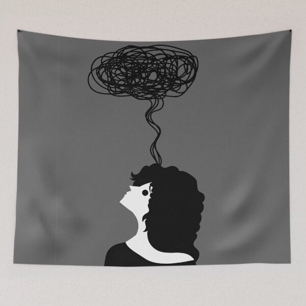 Item preview, woman surrounded by tangled threads of thoughts designed and sold by matintheworld ( delcarmat ).