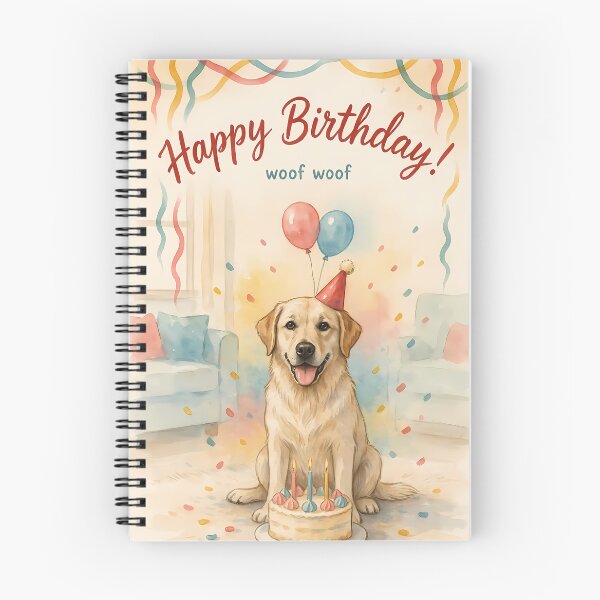 Item preview, Golden Retriever Birthday Cake Watercolor Card "Woof Woof" designed and sold by SellingWSarah17.
