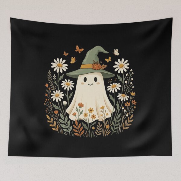 Item preview, Cute Cottagecore Witch Ghost - Daisy Wildflower Halloween Garden Art designed and sold by WillCraftx.