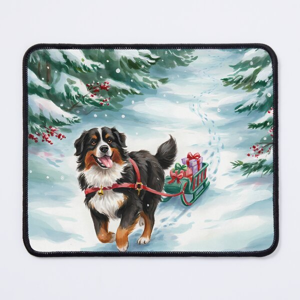 Item preview, Bernese Mountain Dog Pulling Christmas Sled Watercolor Art designed and sold by SellingWSarah17.