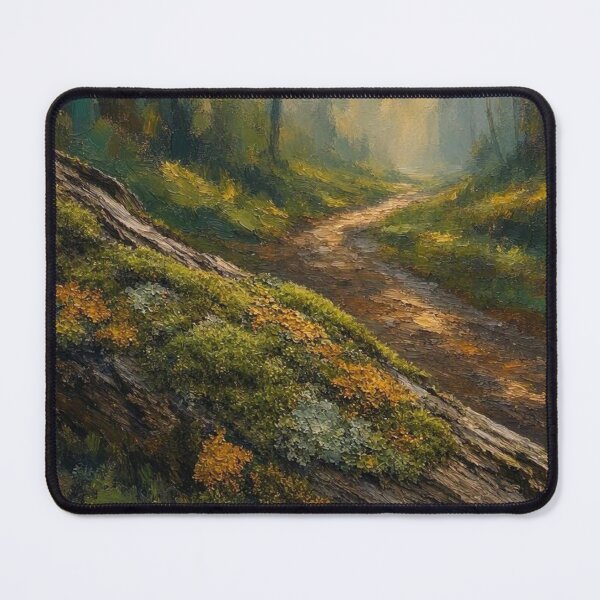 Item preview, Sunlit Forest Path Mossy Log Woodland Art designed and sold by ShieldRockPrints.