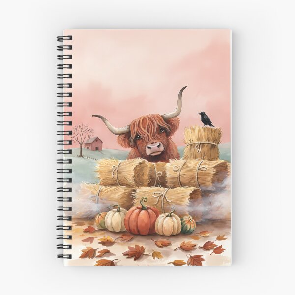 Item preview, Highland Cow Behind Hay Bales Autumn Farm Watercolor Art designed and sold by SellingWSarah17.