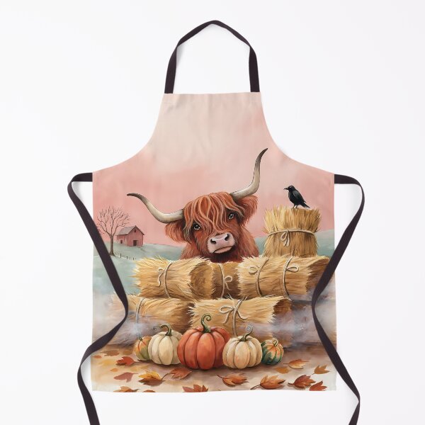Item preview, Highland Cow Behind Hay Bales Autumn Farm Watercolor Art designed and sold by SellingWSarah17.