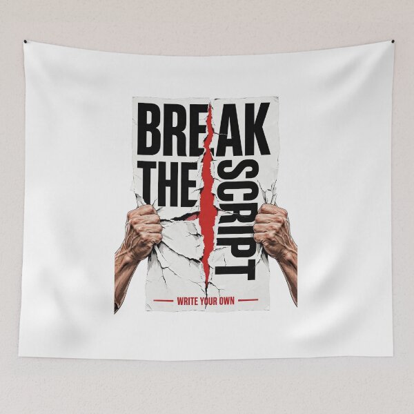 Item preview, BREAK THE SCRIPT - Hands Ripping Paper Red Tear Motivational Streetwear designed and sold by VYBE DARK Studio.