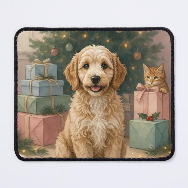 Item preview, Golden Doodle and Kitten by Christmas Tree Watercolor Art designed and sold by SellingWSarah17.