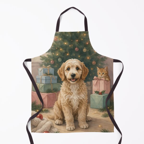 Item preview, Golden Doodle and Kitten by Christmas Tree Watercolor Art designed and sold by SellingWSarah17.