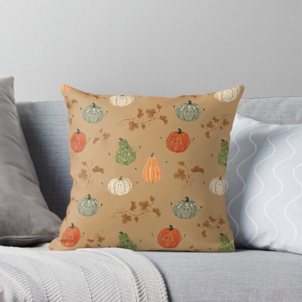 Item preview, Kawaii Autumn Pumpkin Harvest Cozy with Brown Leaves on Caramel  designed and sold by somecallmeninastudio .