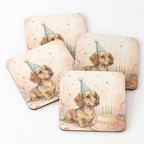 Item preview, Dachshund with Two-Tier Birthday Cake Watercolor Illustration designed and sold by SellingWSarah17.