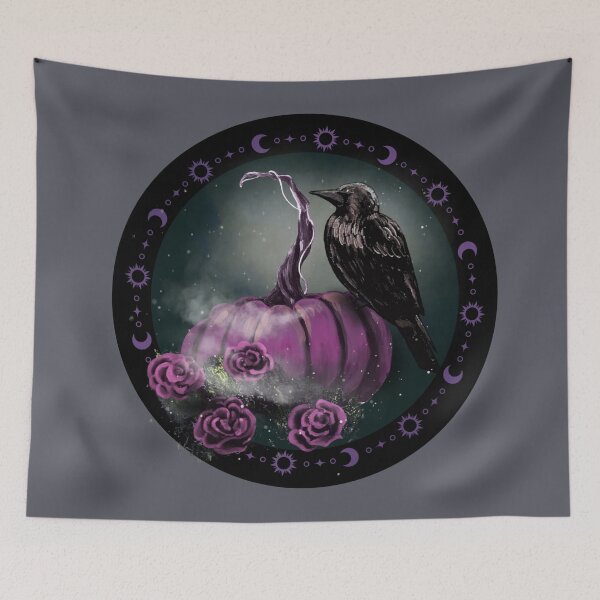 Item preview, Celestial Raven on Purple Pumpkin – Gothic Moonlit Autumn Art designed and sold by ArtistsAtticWI.
