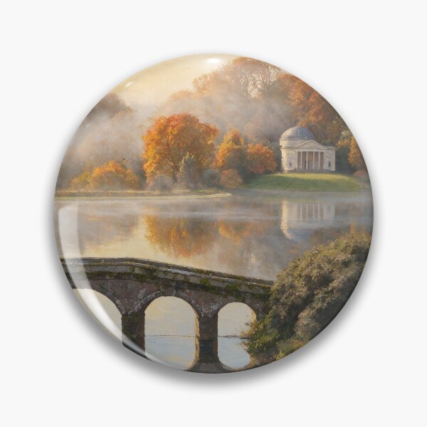 Item preview, Stourhead Wiltshire - Autumn Landscape Portrait Print - A3 A4 A5 Lake Painting - Bridge Temple Wall Art designed and sold by QuietCanvasArtworks.