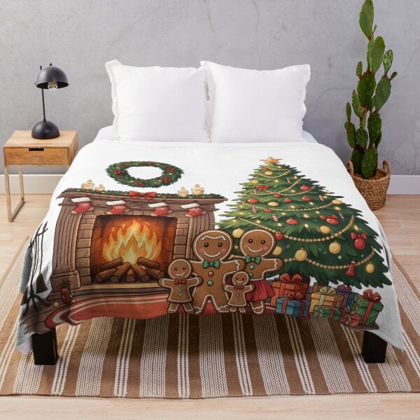 Item preview, Whimsical Cartoon Gingerbread Family Christmas Fireplace Scene designed and sold by VibranPalette.