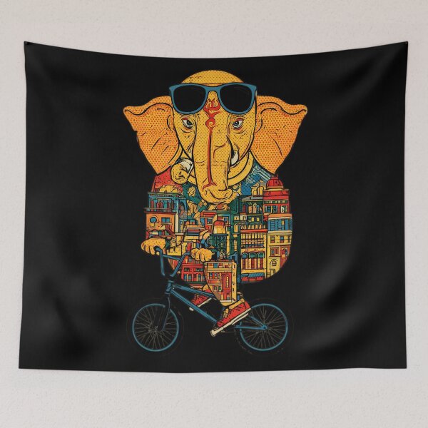Item preview, Cool Elephant Riding Teal Bicycle City Pattern Contemporary Pop Art designed and sold by PANNARUK THAILAND.
