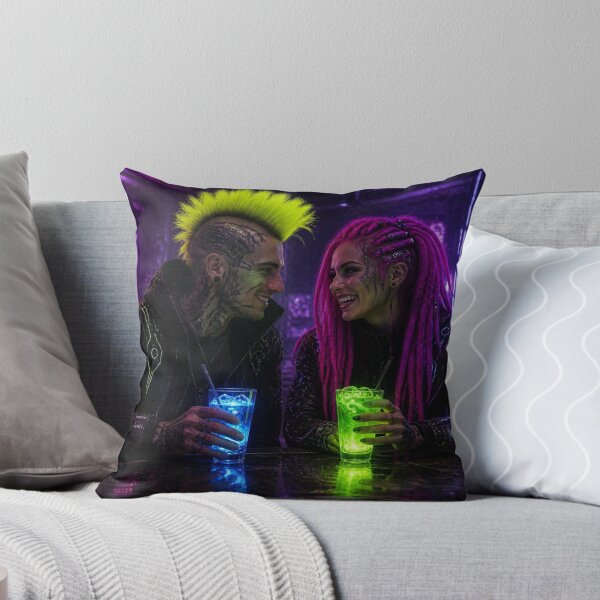 Item preview, Cyberpunk Couple At Bar Neon Arcade Cybergoth Lounge designed and sold by LazyDayzCo.