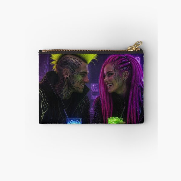 Item preview, Cyberpunk Couple At Bar Neon Arcade Cybergoth Lounge designed and sold by LazyDayzCo.