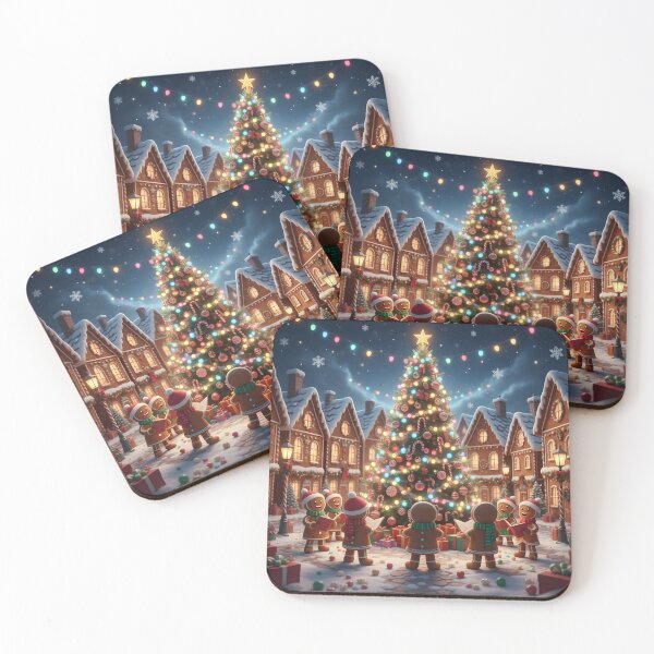 Item preview, Cute Gingerbread Carolers Christmas Tree Village Scene designed and sold by VibranPalette.