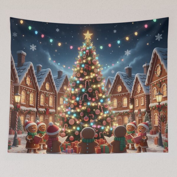 Item preview, Cute Gingerbread Carolers Christmas Tree Village Scene designed and sold by VibranPalette.