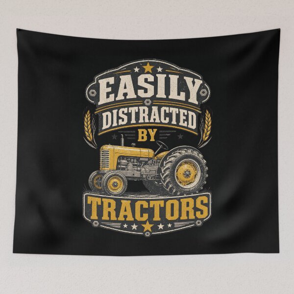 Item preview, Easily Distracted by Tractors Funny Vintage Farmer designed and sold by CalmDownZone ⭐️⭐️⭐️⭐️⭐️.