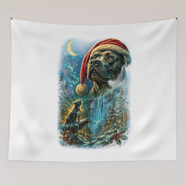 Item preview, Majestic Pitbull Christmas Santa Hat Magical Winter Waterfall Holiday designed and sold by DYAFLK.