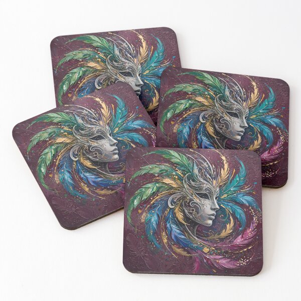 Item preview, Carnival Silver Mask Feather Swirl Art designed and sold by Legend Has It.
