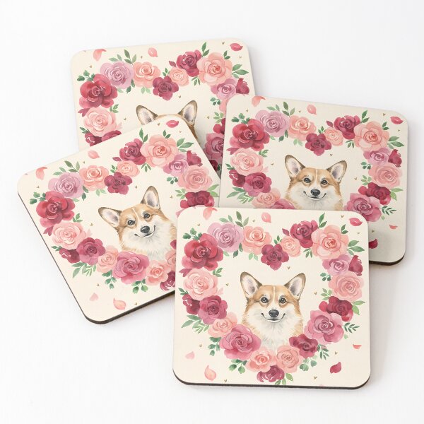 Item preview, Corgi in Heart-Shaped Rose Wreath "Be Mine" Valentine Art designed and sold by SellingWSarah17.