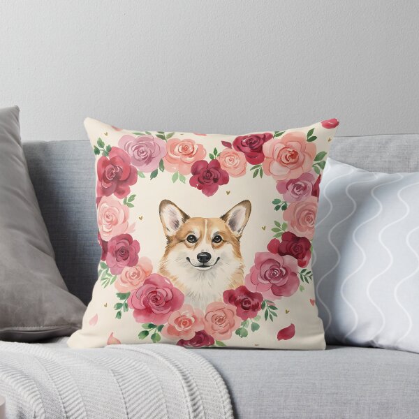 Item preview, Corgi in Heart-Shaped Rose Wreath "Be Mine" Valentine Art designed and sold by SellingWSarah17.
