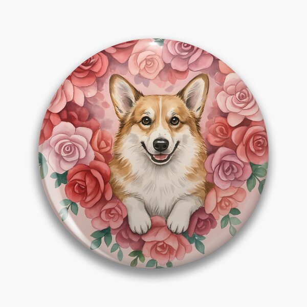 Item preview, Corgi Peeking from Heart-Shaped Rose Wreath Valentine Art designed and sold by SellingWSarah17.