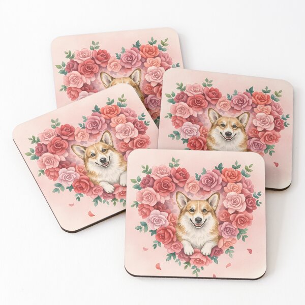Artikelvorschau, Corgi lugt aus herzförmigem Rosenkranz hervor – Valentinstagskunst entworfen und verkauft von SellingWSarah17.