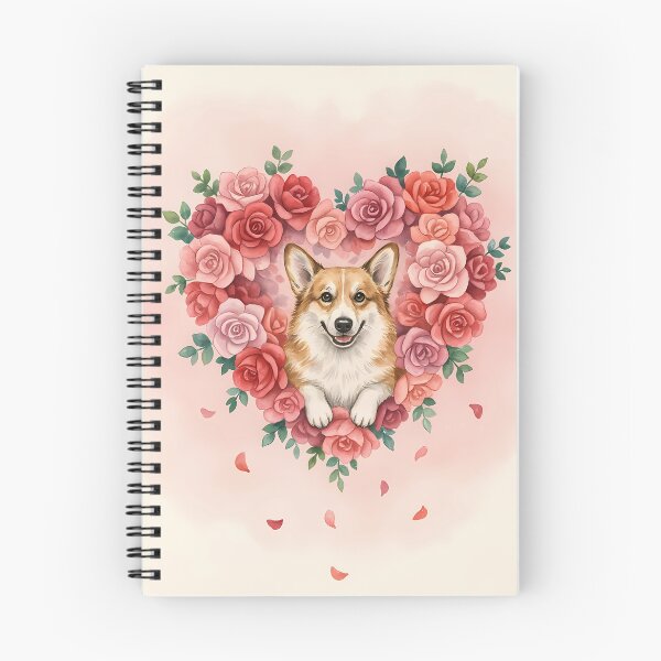 Item preview, Corgi Peeking from Heart-Shaped Rose Wreath Valentine Art designed and sold by SellingWSarah17.