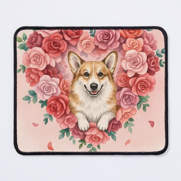 Item preview, Corgi Peeking from Heart-Shaped Rose Wreath Valentine Art designed and sold by SellingWSarah17.