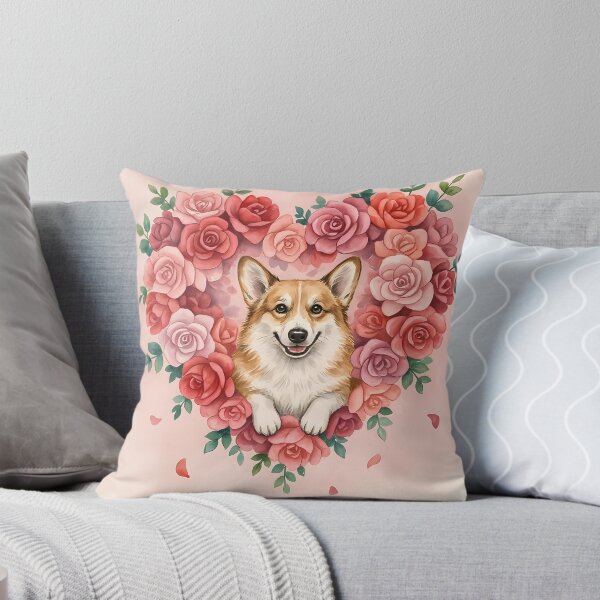 Item preview, Corgi Peeking from Heart-Shaped Rose Wreath Valentine Art designed and sold by SellingWSarah17.