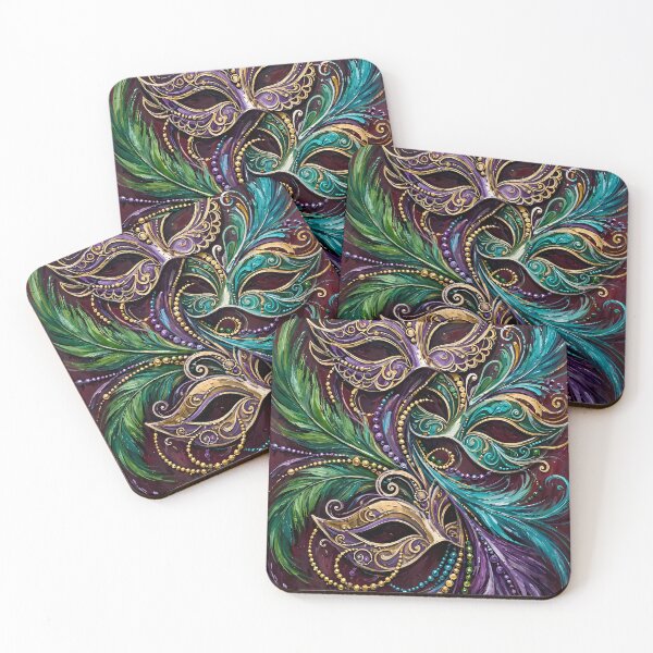 Item preview, Mardi Gras Trio Masks Feathers Beads Art designed and sold by Legend Has It.
