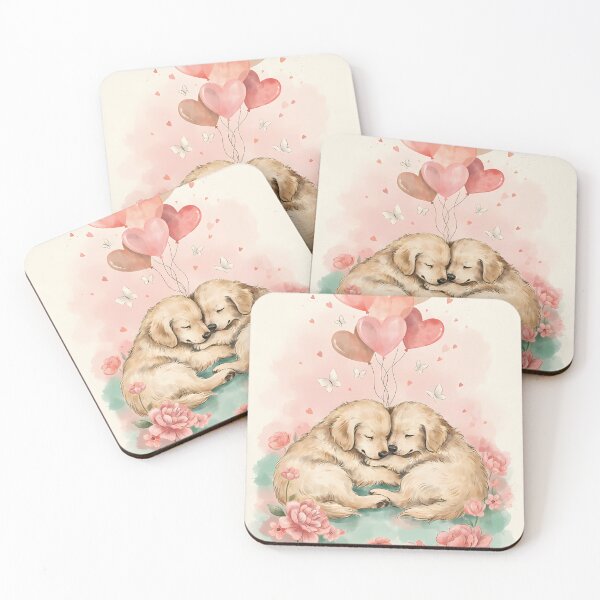 Item preview, Cuddling Golden Retriever Puppies Valentine Watercolor Art designed and sold by SellingWSarah17.